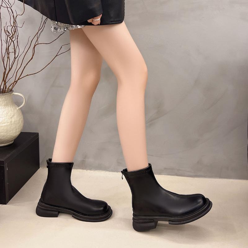 Autumn Winter Fleece Lined Women Ankle Boots Concise Thick Heel Dress Shoes Street Style Banquet Party Short Botas Mujer