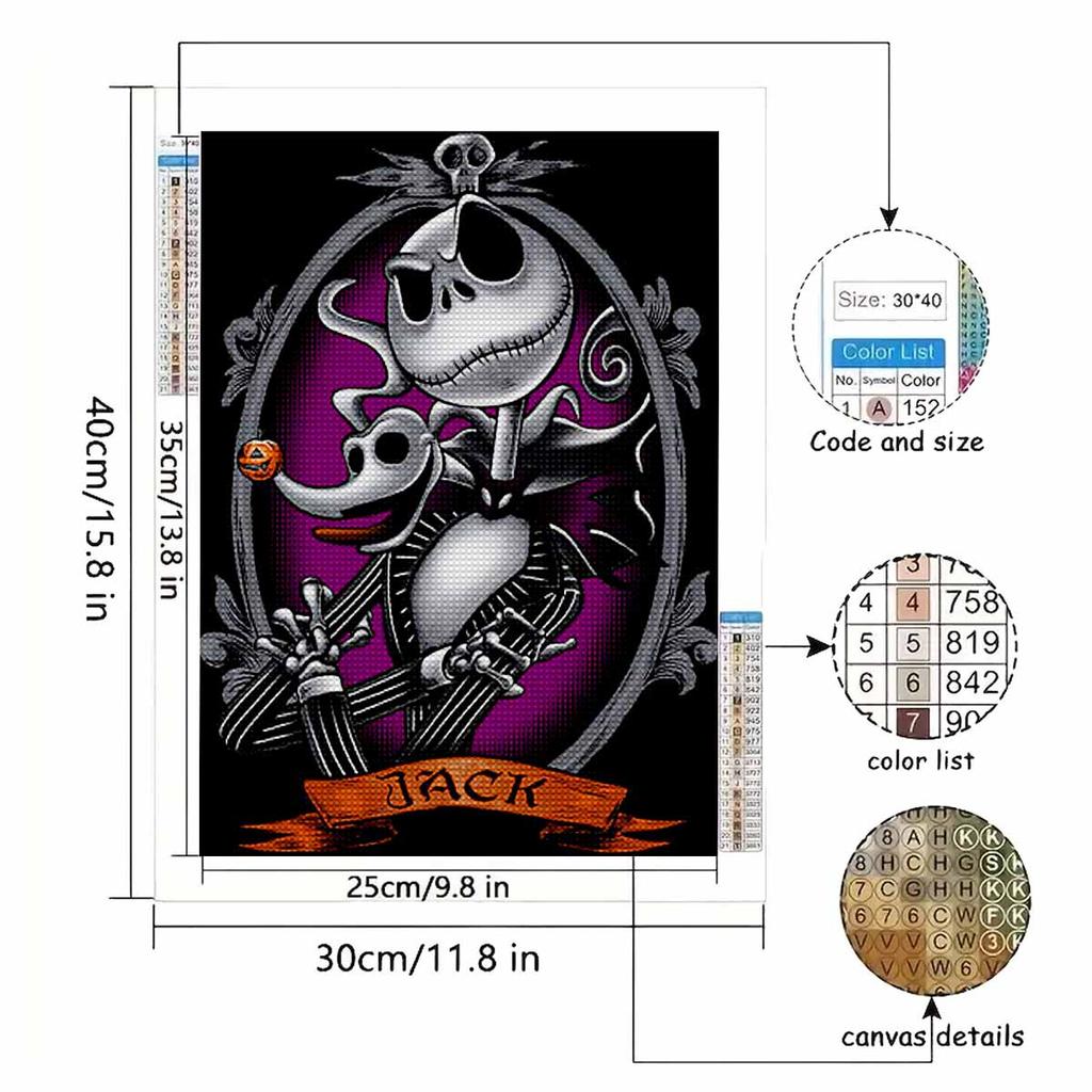 5D DIY Diamond Art Painting Kits for Adults, Skeleton Jack Full Round Crystal Diamond Kits for Beginner for Home Wall Decorate