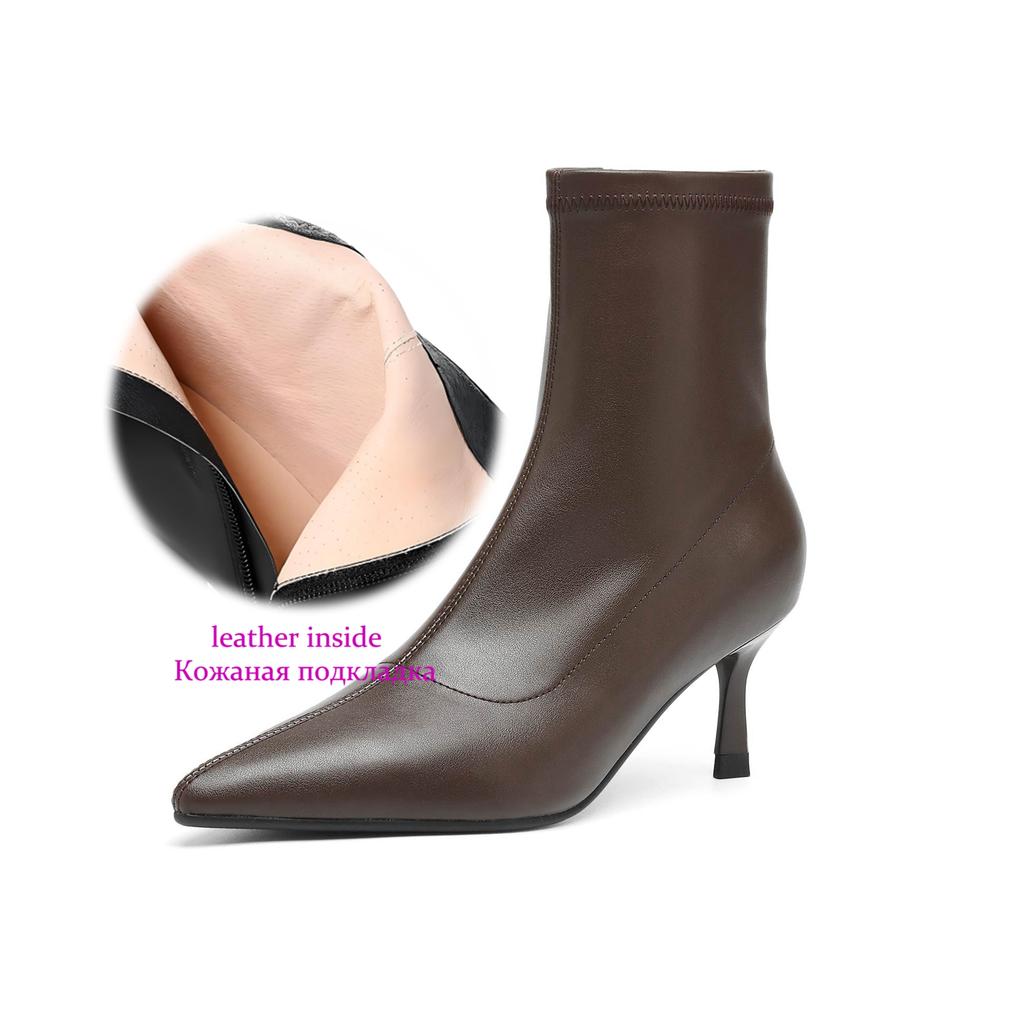 Krazing Pot Microfiber Pointed Toe Thin High Heels Modern Boots Size 42 Zip Women Elastic Ankle Boots