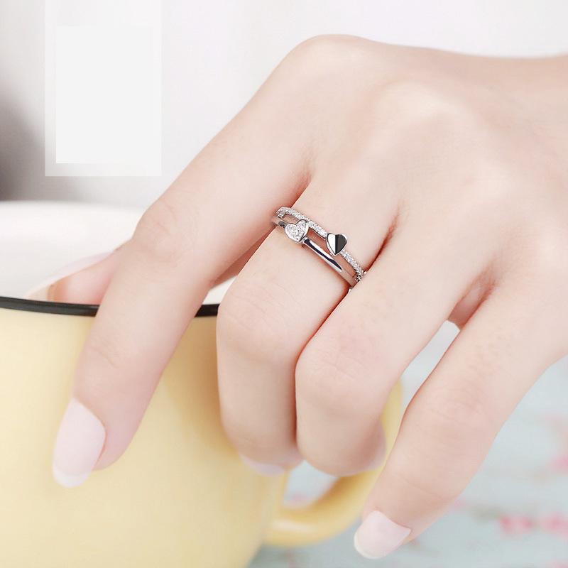 Fashion Ladies Crystal Love Heart Adjustable Open Rings Jewelry
