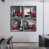 Kitchen Wall Art Decor Pictures Red Wine Glass Rose Painting On Canvas Poster and Prints Home Decoration Dining Room Restaurant