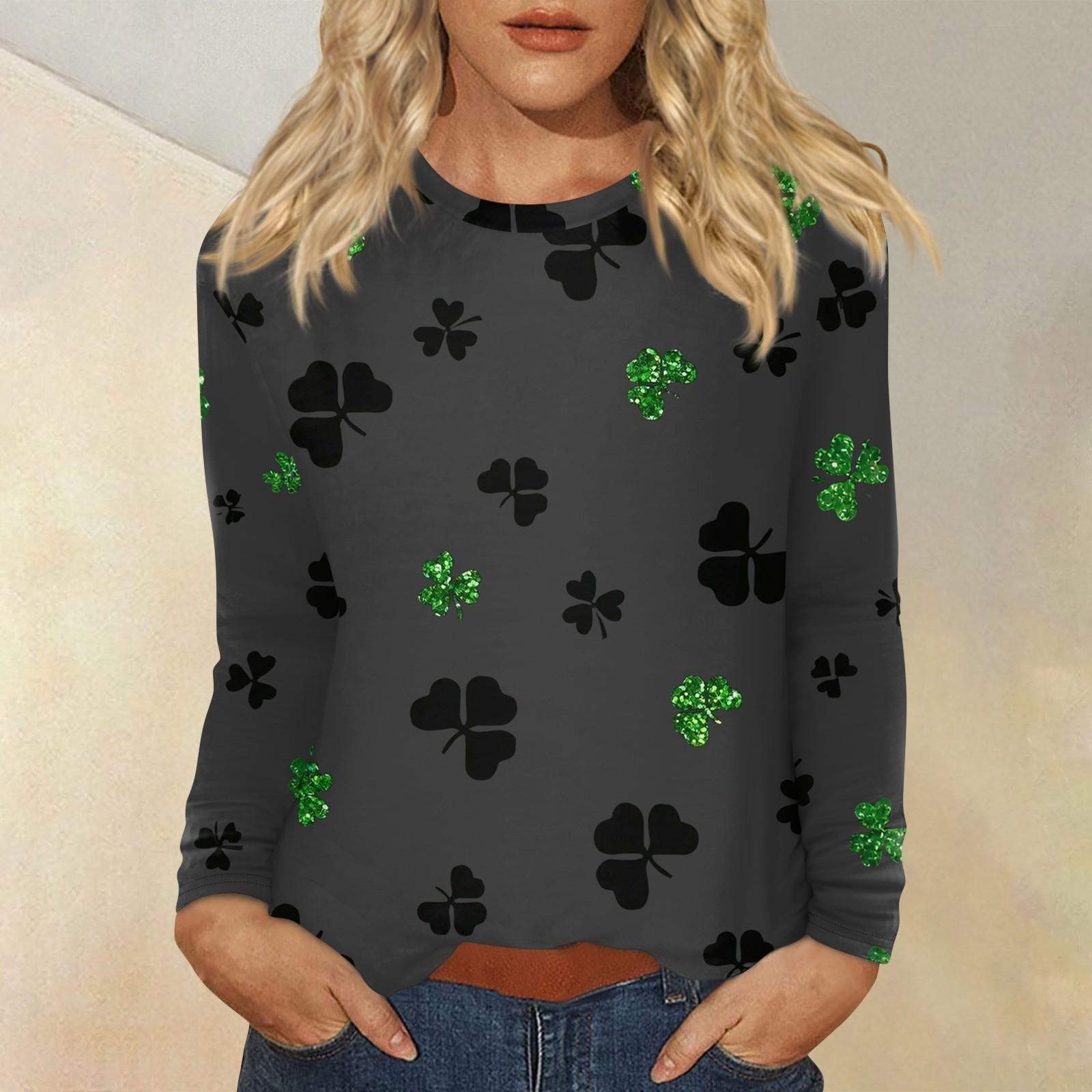 

Женская повседневная повседневная рубашка с длинным рукавом. Топ с круглым вырезом и принтом ко Дню Святого Патрика L