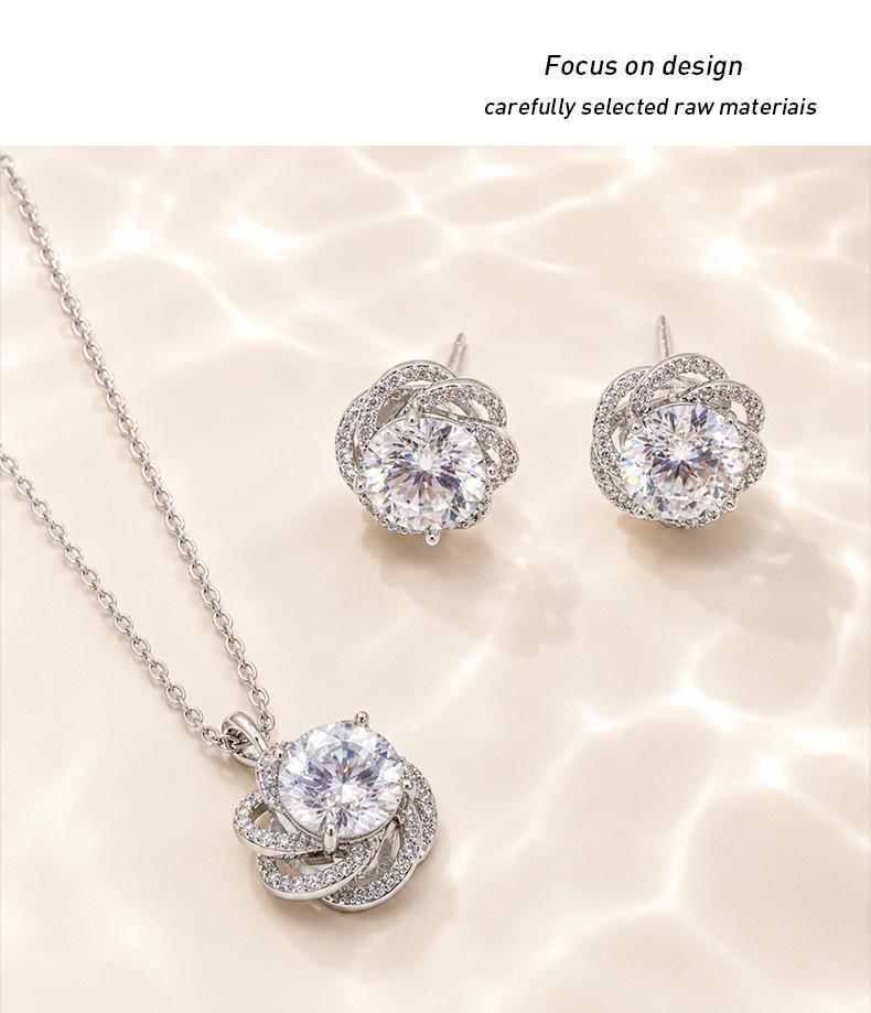 Moissanite Rose Firework Zirconia Necklace and Luxury Stud Earrings - Women's Niche Design Hot Seller