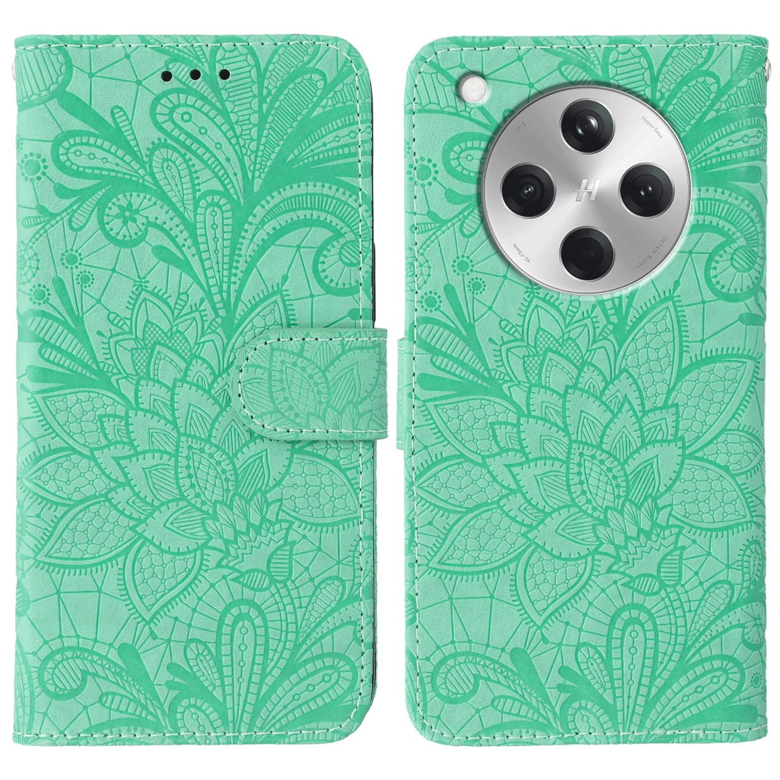 

For Oppo Find X8 5G Case Lace Flowers PU Leather Flip Wallet Phone Cover Green