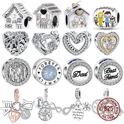 S925 Sterling Silver rodzina dom miłość na zawsze rodzina koraliki wisiorek Charm Fit oryginalna bransoletka DIY koralik Ms biżuteria prezent