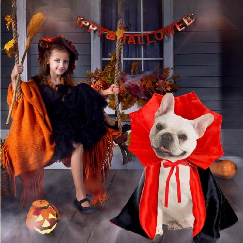Pet Halloween Costume Vampire Cape with Bat Wings Adjustable Velcro Outfit for Puppy Kitten Cat Dog Party Decoration Gift