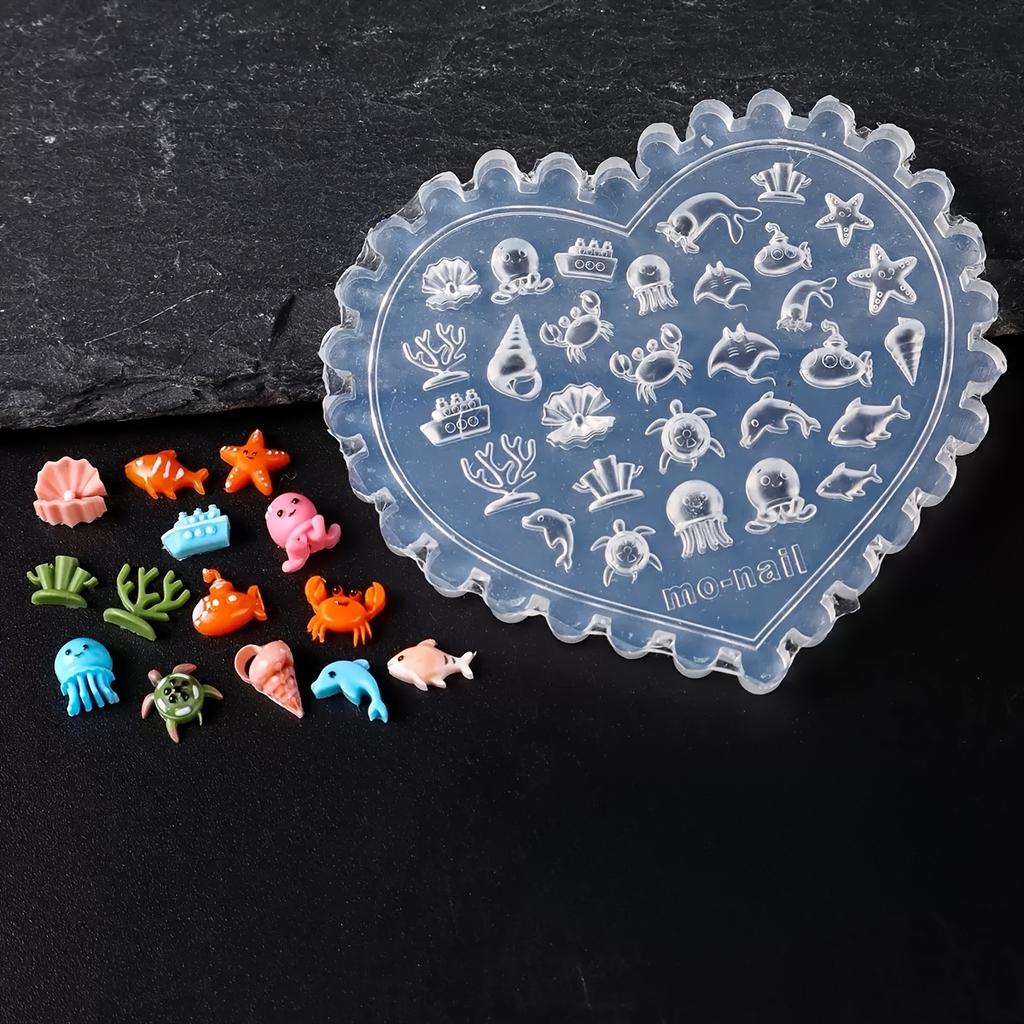 3pcs Dreamy Unique Ocean Mold – Silicone Nail Art Molds with Jellyfish,Starfish,Shells, Suitable for DIY Nail Art,Phone Case Decoration & Resin Liquid