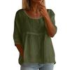 Haut à manches trois-quarts amples à col rond uni à la mode pour femmes