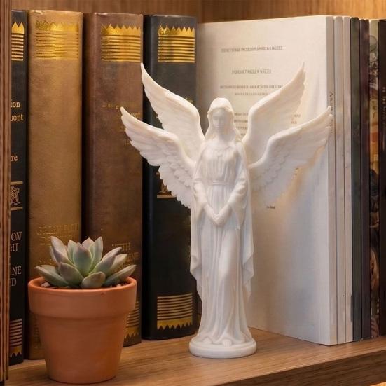 Guardian Angel Figurine 3D Printed Four-Winged Angel Statue for Home Office Bookshelf Desktop Decoration