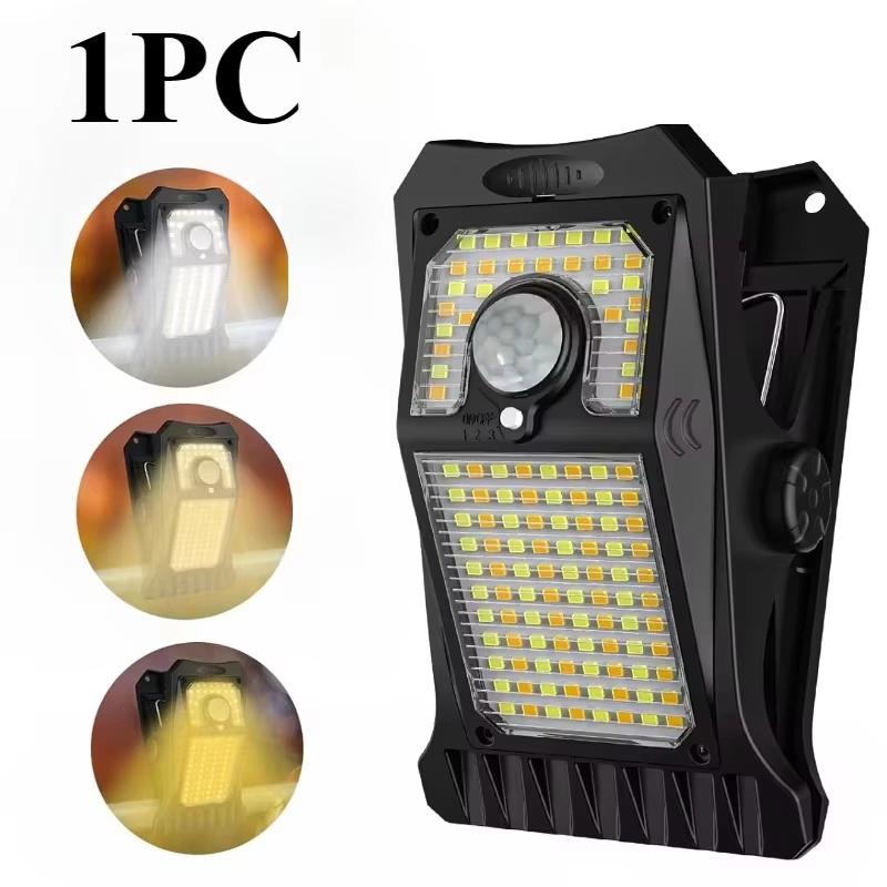 

118 светодиодов Солнечные охранные умные фонари с датчиком движения Наружные фонари Клипсовый светильник Автоматическая регулировка яркости Лампа для двора, гаража, ландшафтная подсветка, настенное украшение 118LED-1PC