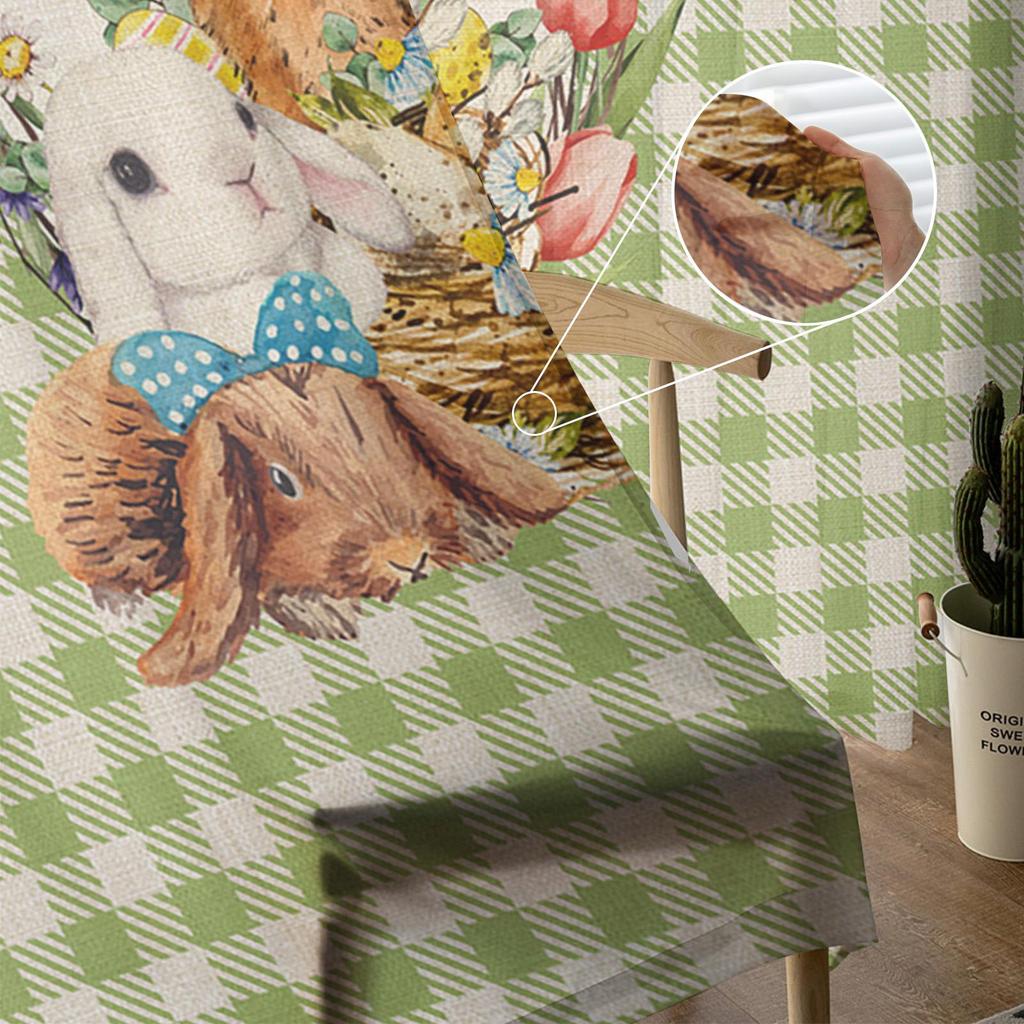 Easter Bunny Eggs Watercolor Plaid Tulle Curtains For Living Room Bedroom Voile Sheer Curtain Window Home Decor Drapes