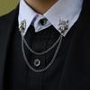 Unisex Double Wolf Head střapec Řetízek Brož Pin Suit Košilový límec Badge dárek