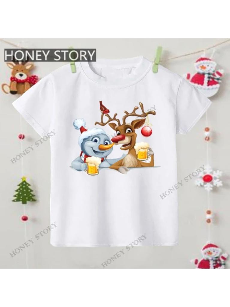 Merry Christmas T Shirt Christmas Christmas Snowman Pattern Children's Boys and Girls Short-sleeved T-shirt