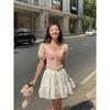 Tea Flowers Vietnam Niche Style French Pastoral Style Small Floral Lace Edge Puff Sleeve Shirt Holiday Small Top