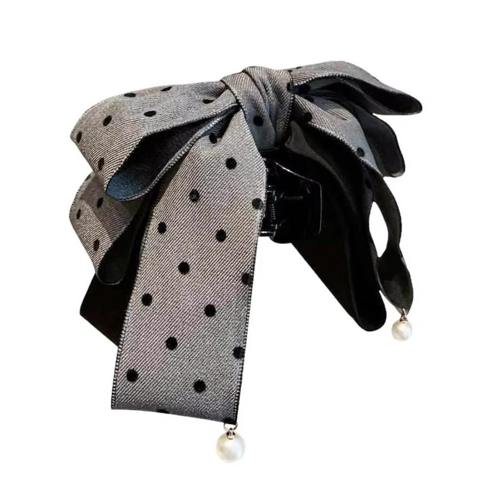 Pearl Decoration Polka Dot Bow Hair Clip Exquisite Elegant Bun Hairstyle Hair Claw Clip Ponytail Hair Clip Hair Accessory
