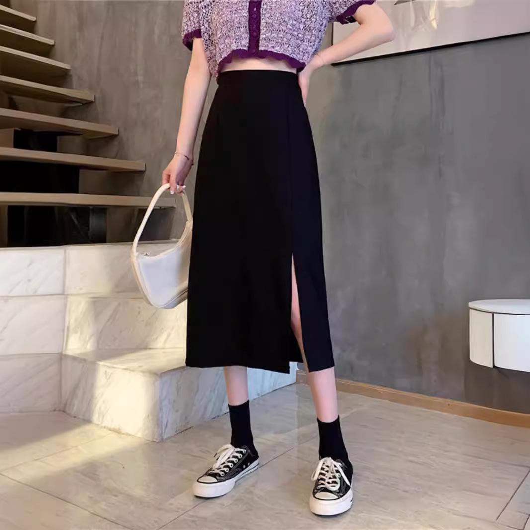 

New Women s High Waist Black Midi Skirt: Slimming A-Line with Slit, Summer 2025 Collection 4XL чорний
