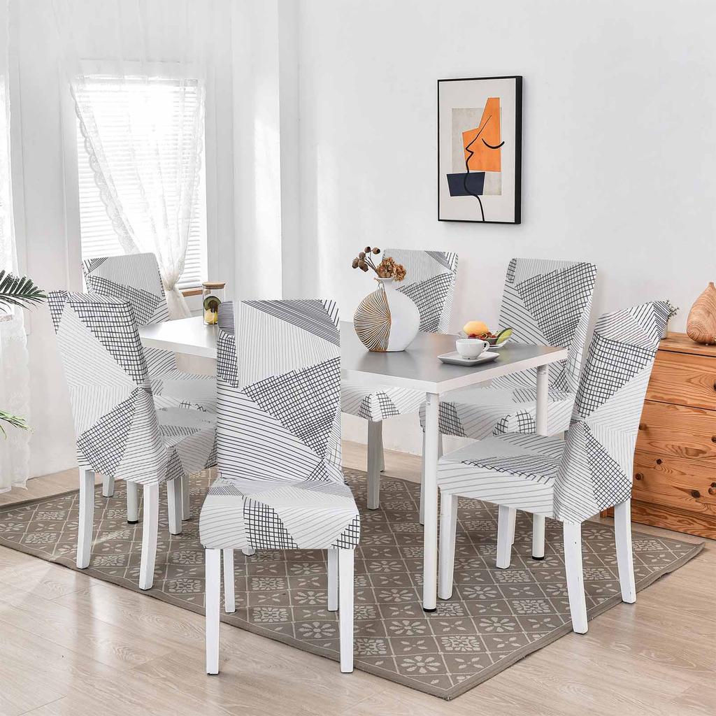 Chair Cover With White And Light Gray Geometric Pattern