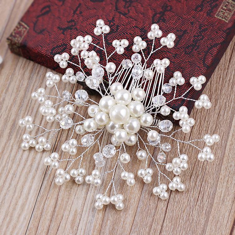 Bridal Headdress Handmade Crystal Pearl Flower Korean Style Hair Comb Wedding Accessories Factory белый