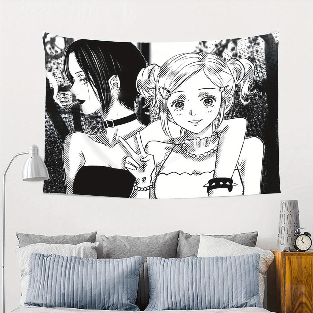 Black and White Anime Girls Tapestry Manga Art Wall Hanging Japanese Cartoon Decor Bedroom Dorm Room Fashion Statement