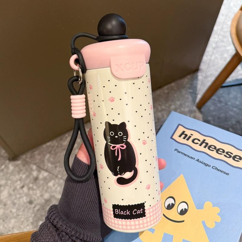 New Stainless Steel with Straw Thermos Cup High Value Float Creative Water Cup Large Capacity Cat Cartoon Coffee Cup