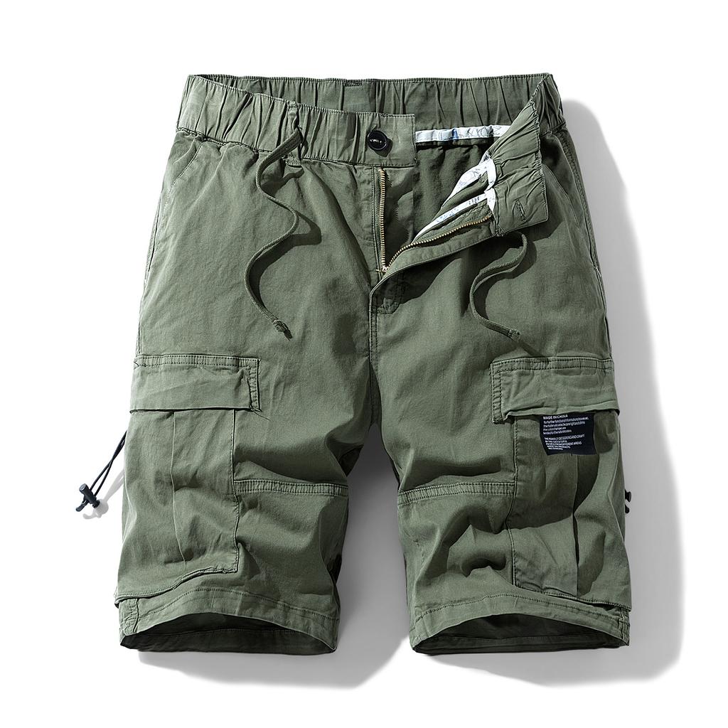 Herren Baumwolle Atmungsaktiv Cargo-Shorts Elastischer Bund Kordelzug Mehrere Taschen Knielang Lässig Arbeitsshorts