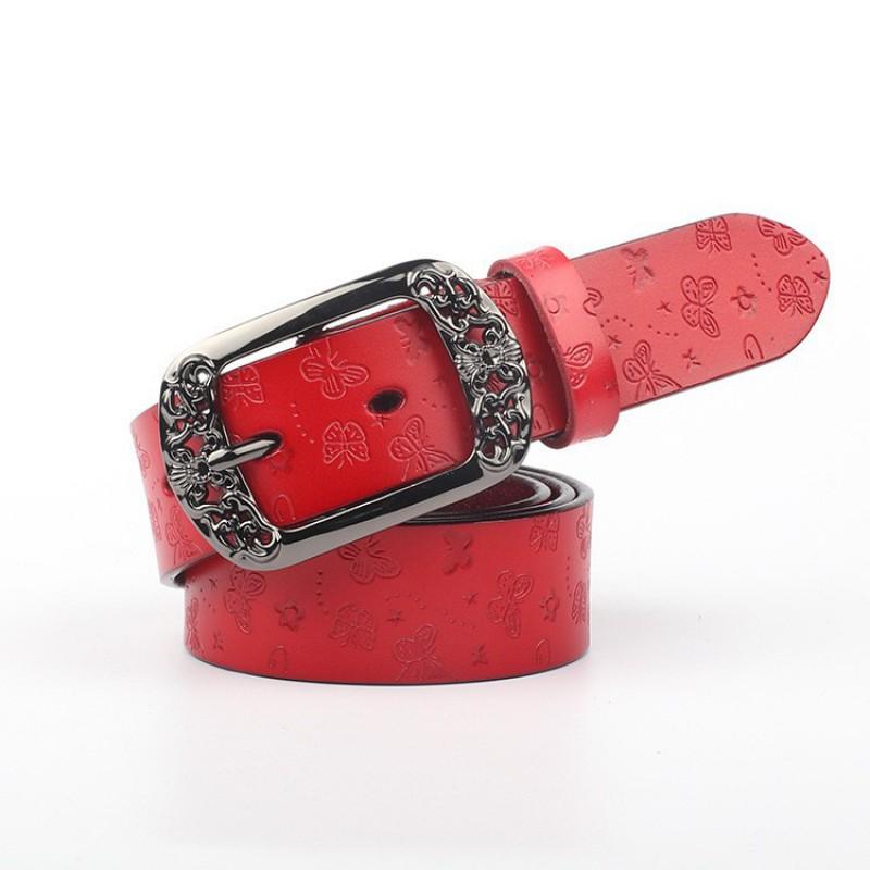 Womens Genuine Leather Wide Belt With Pin Buckle Retro Style 3.5cm Width Coffee Black Camel Red Adjustable Length