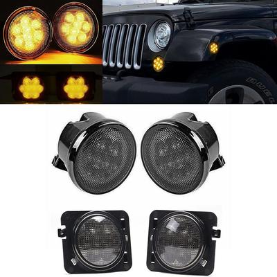 Front LED Turn Signal Side Marker Fender Lights Smoked Lens for Jeep Wrangler JK