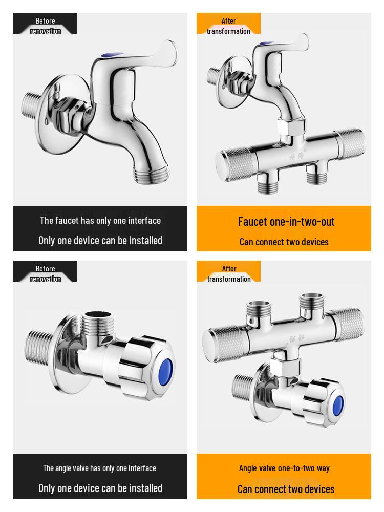 All-Copper Dual-Control Angle Valve Splitter for Toilet and Washing Machine