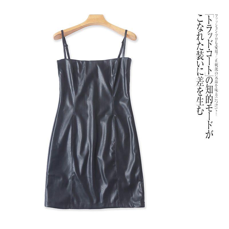 

Foreign Trade European and American Single Fashion Women Sling Leather Skirt New Tube Top Slim fit Slimming Temperament Versatile Midi dress Black P single code