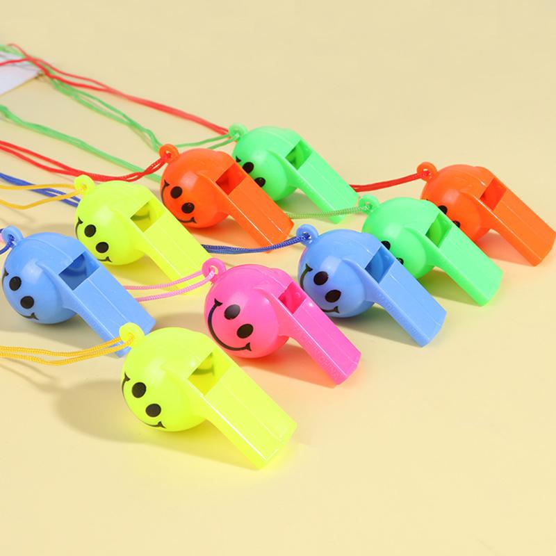 5/10/20PCS Plastic Colorful Smile Face Whistle with Rope Featival Atmosphere Noise Make Party Game Referee Cheerleading Prop ZYF
