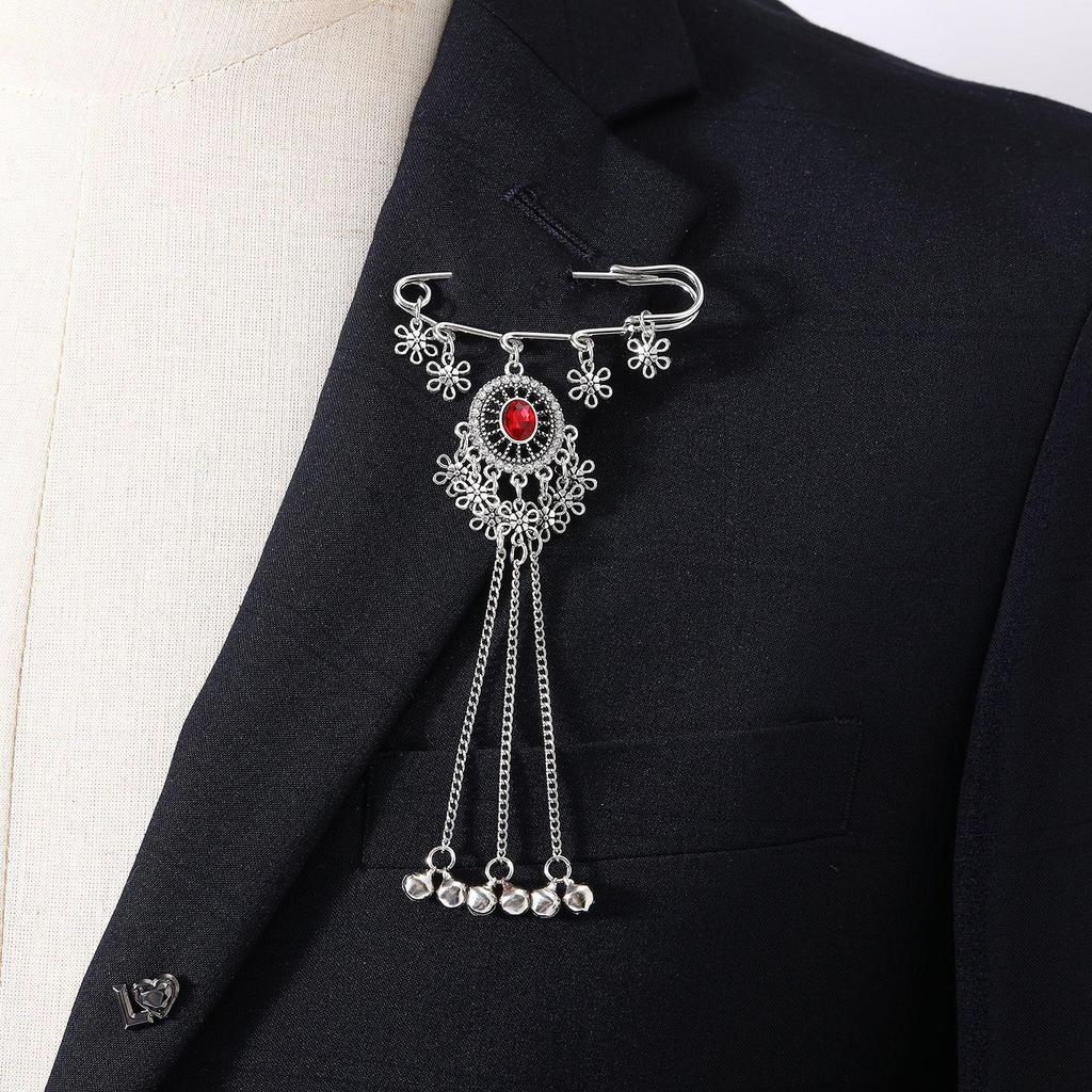 Bohemian Rhinestone Flower Tassel Brooch for Women - Exotic Style Suit Coat Pin