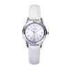 Girls Quartz Watch 28mm Round Face PU Leather Band Silver Case Water Resistant White