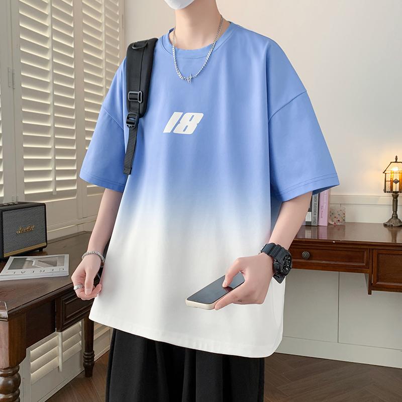 

Gradient Color Short-sleeved T-shirt Boys Loose-fitting Sweatpants Suit M синій