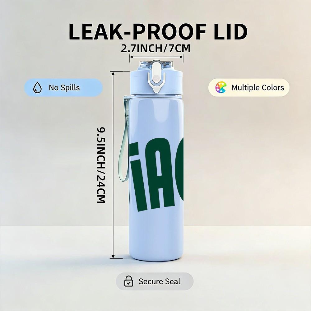 1PC Ciao Bold Green Text Pattern 750ml Color Plastic Sports Water Bottle Leakproof Flip Straw Lid Suitable for Sports Office Home Use