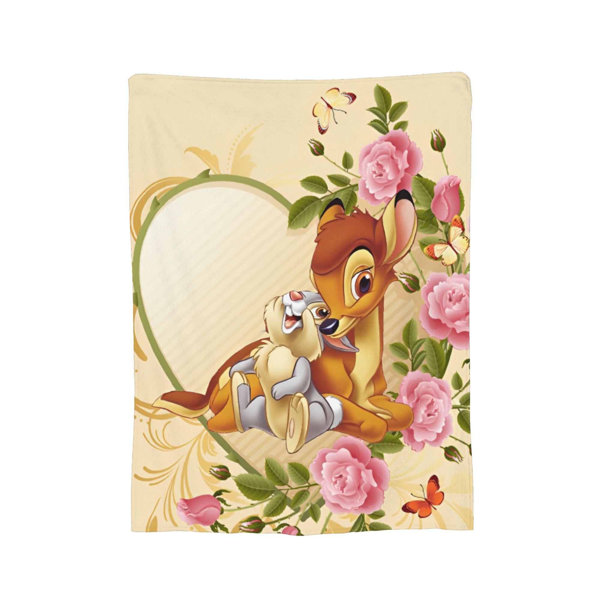 

Bambi Floral Velvet Throw Blanket Cartoon Deer Blanket for Sofa Car Lightweight Bedroom Quilt, 75x90cm