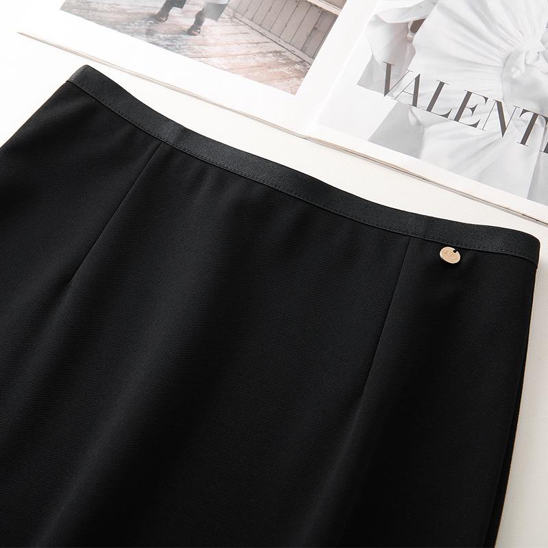 Women's High Waist Black Midi Skirt - 2025 Spring Slimming Design, Long Bodycon Skirt for Petite Frames