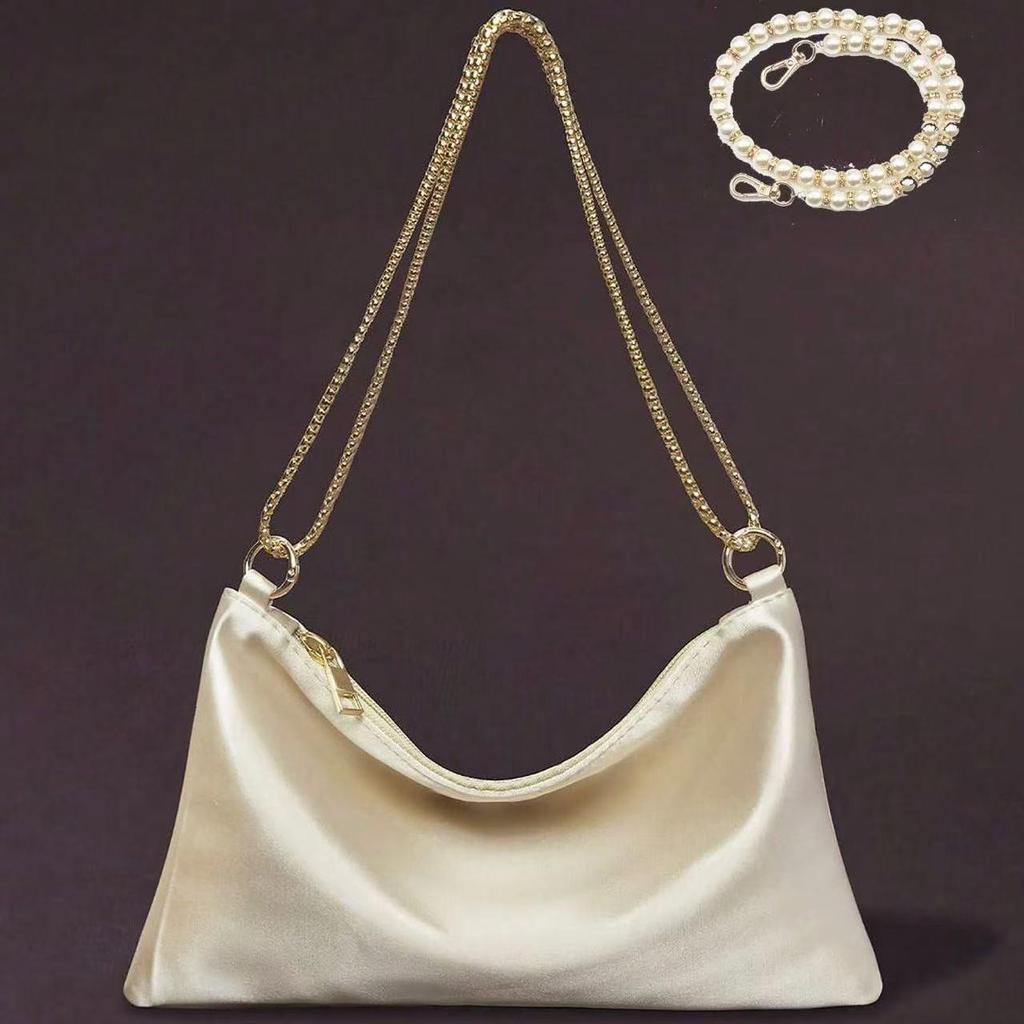 Borsa Sottobraccio da Donna in Raso con Catena - Elegante Pochette da Festa e Cena