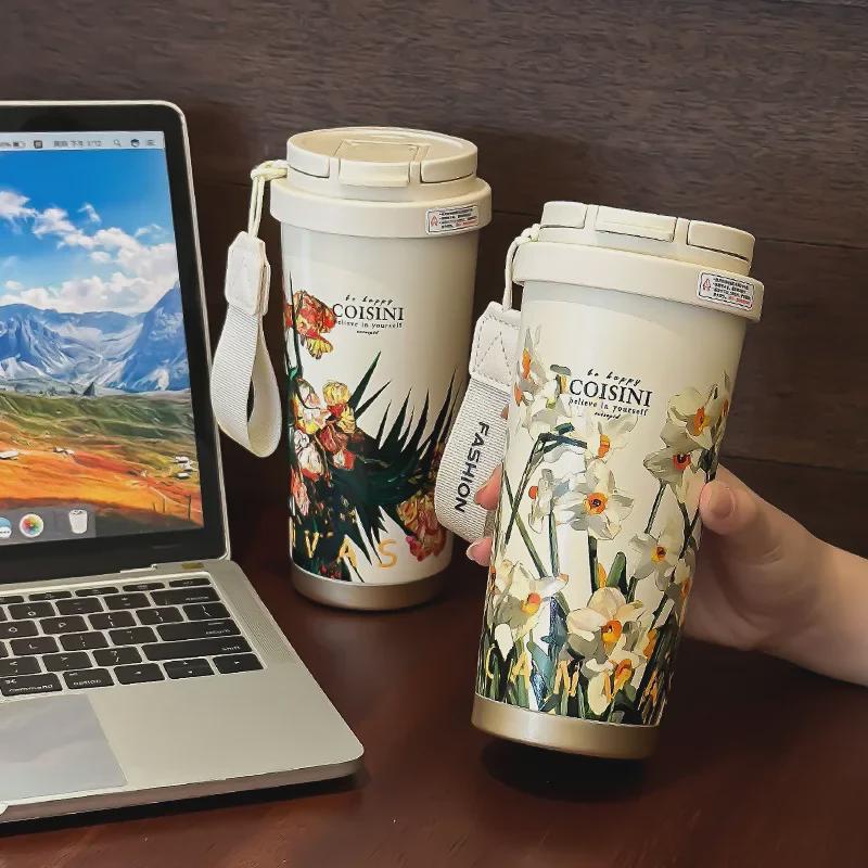 Leichter Luxus-Thermobecher mit Strohhalm für Mädchen – Ausgabe 2024: Stilvoller Reisebecher für Kaffee und Wasser, perfektes Geburtstagsgeschenk