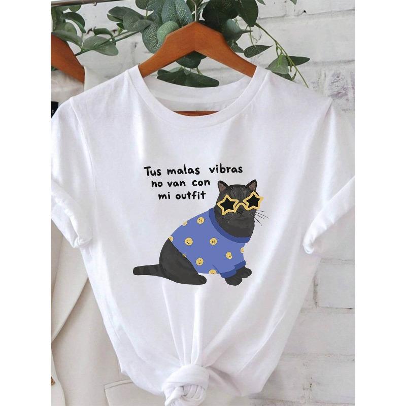

Tus Malas Vibras No Van Con Mi Outfit Graphic Print Women s T-shirt, Short Sleeve Crew Neck Casual Top for Summer & Spring, 4XL білий