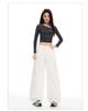 Women's Military Green Wide-Leg Jeans: Autumn Curved Knife Design, Loose Fit, Floor-Length Casual Workwear Pants.