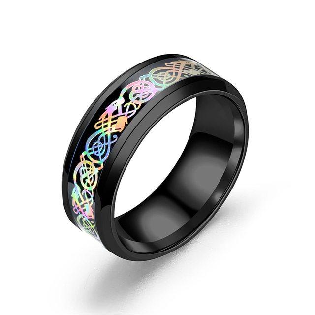 Bagues en titane et acier inoxydable pour hommes et femmes, arc-en-ciel Viking celtique Dragon noir en Fiber de carbone, bijoux de mariage