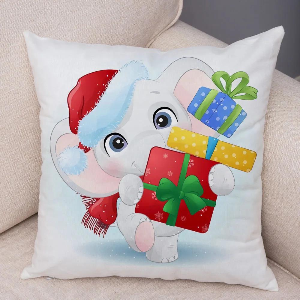 Nordic Kids Room Dog Fox Panda Cow Pillow Case Decor Cute Cartoon Animal Merry Christmas Soft Plush Cushion Cover for Sofa Home