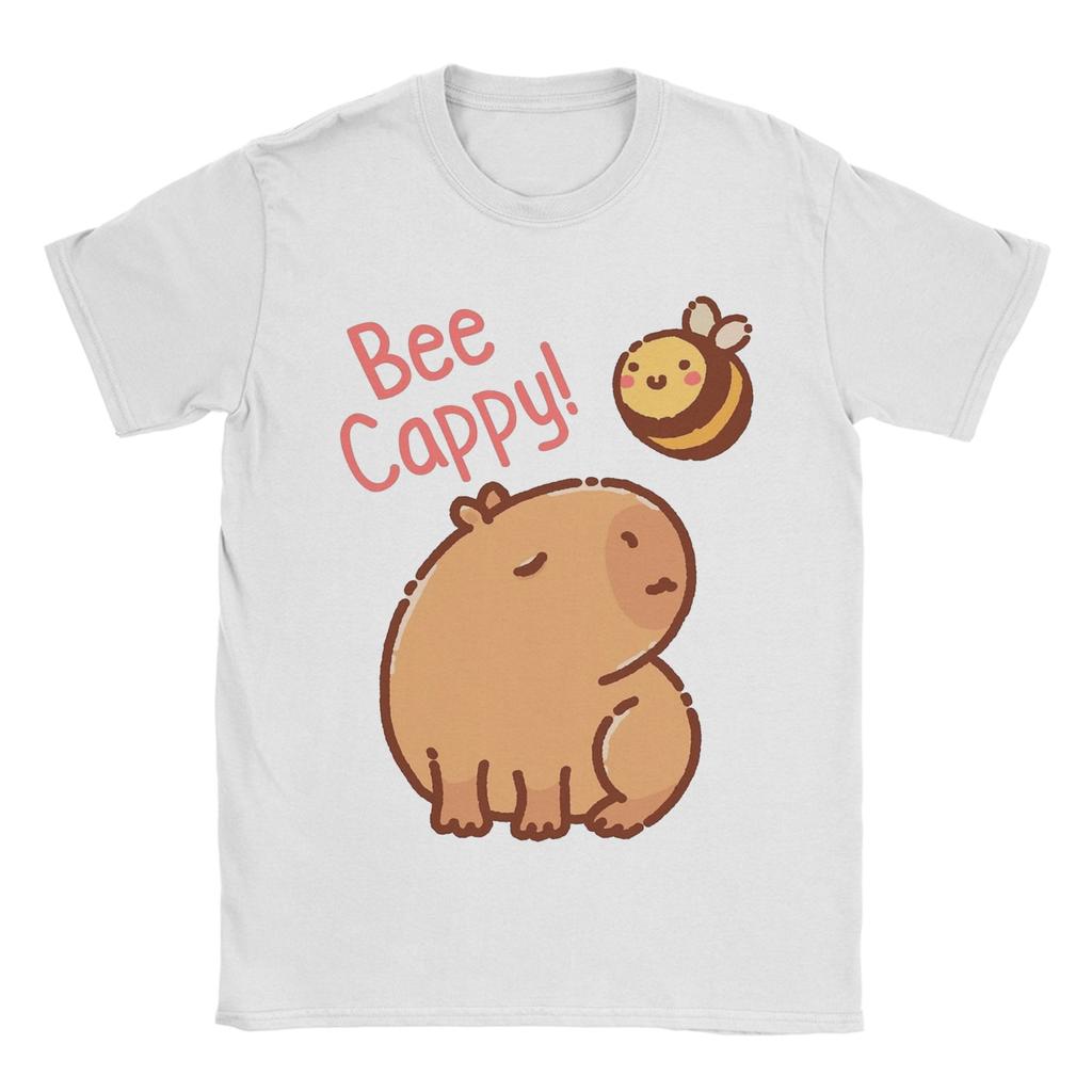 Bee and Capybara T Shirt Men 100% Cotton Hipster T-Shirt O Neck Bee Cappy Tees Short Sleeve Tops New Arrival