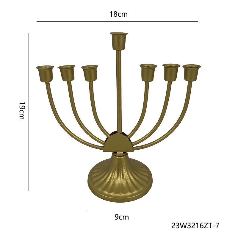 Hanukkah nine-headed candle holder Israeli holiday decoration multi-headed candle cup retro gold wrought iron candle holder