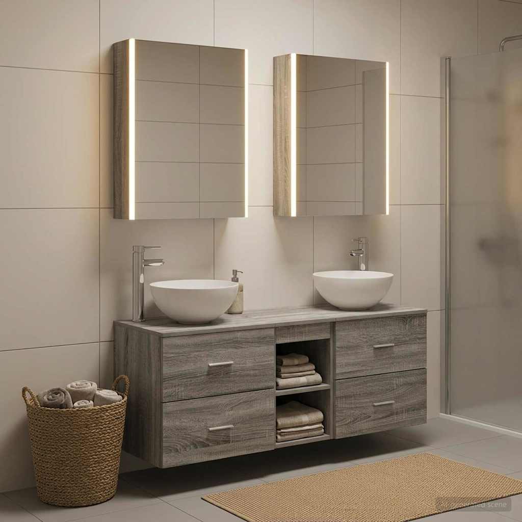 5 Piece Bathroom Furniture Set Gray Sonoma Engineered Wood and Glass