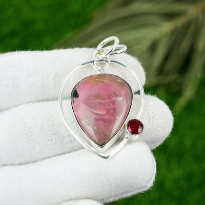 Mothers Day Sale 925 Sterling Silver Rhodonite Gemstone Garnet Birthday Pendant