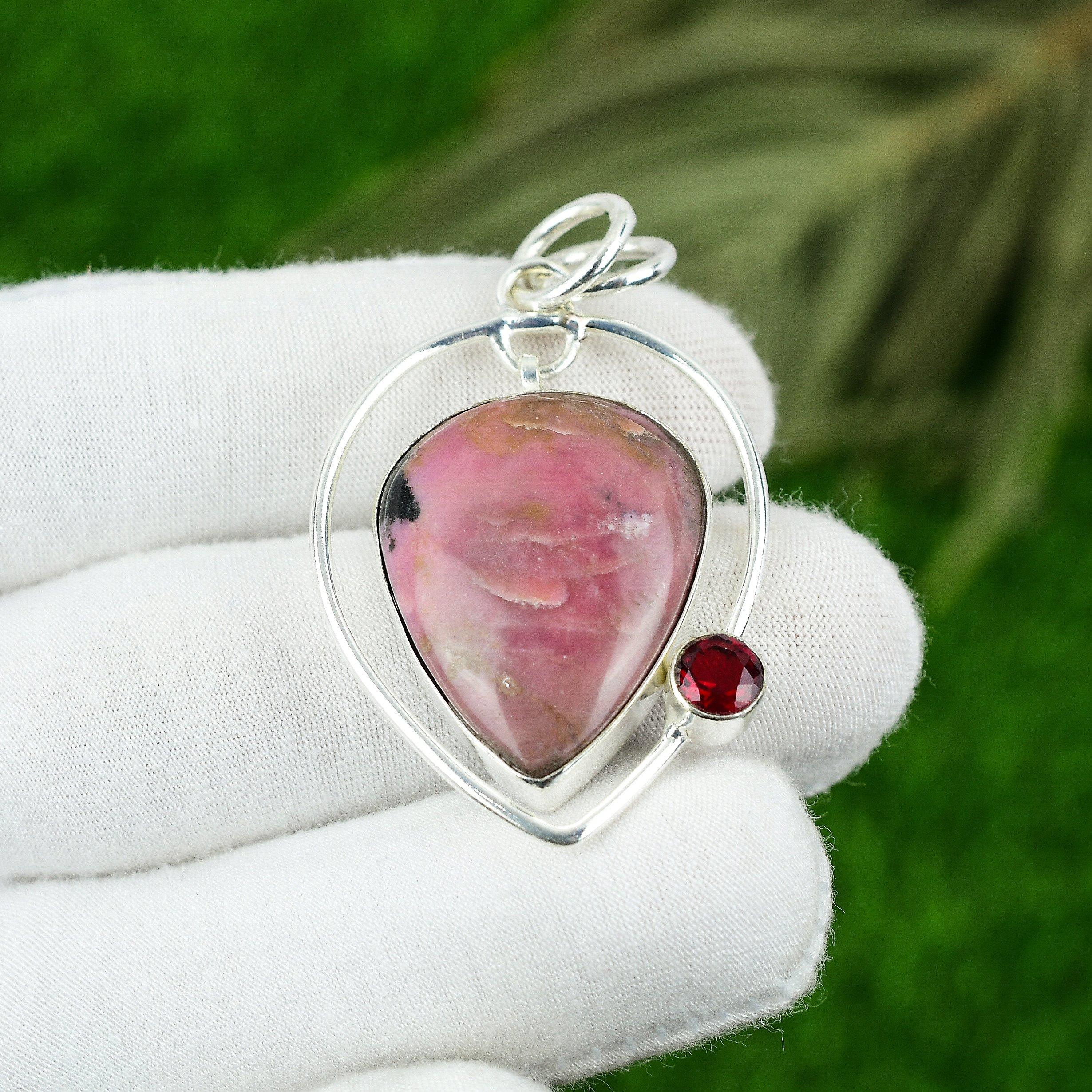 

Mothers day Sale 925 Sterling Silver Rhodonite Gemstone Garnet Birthday Pendant