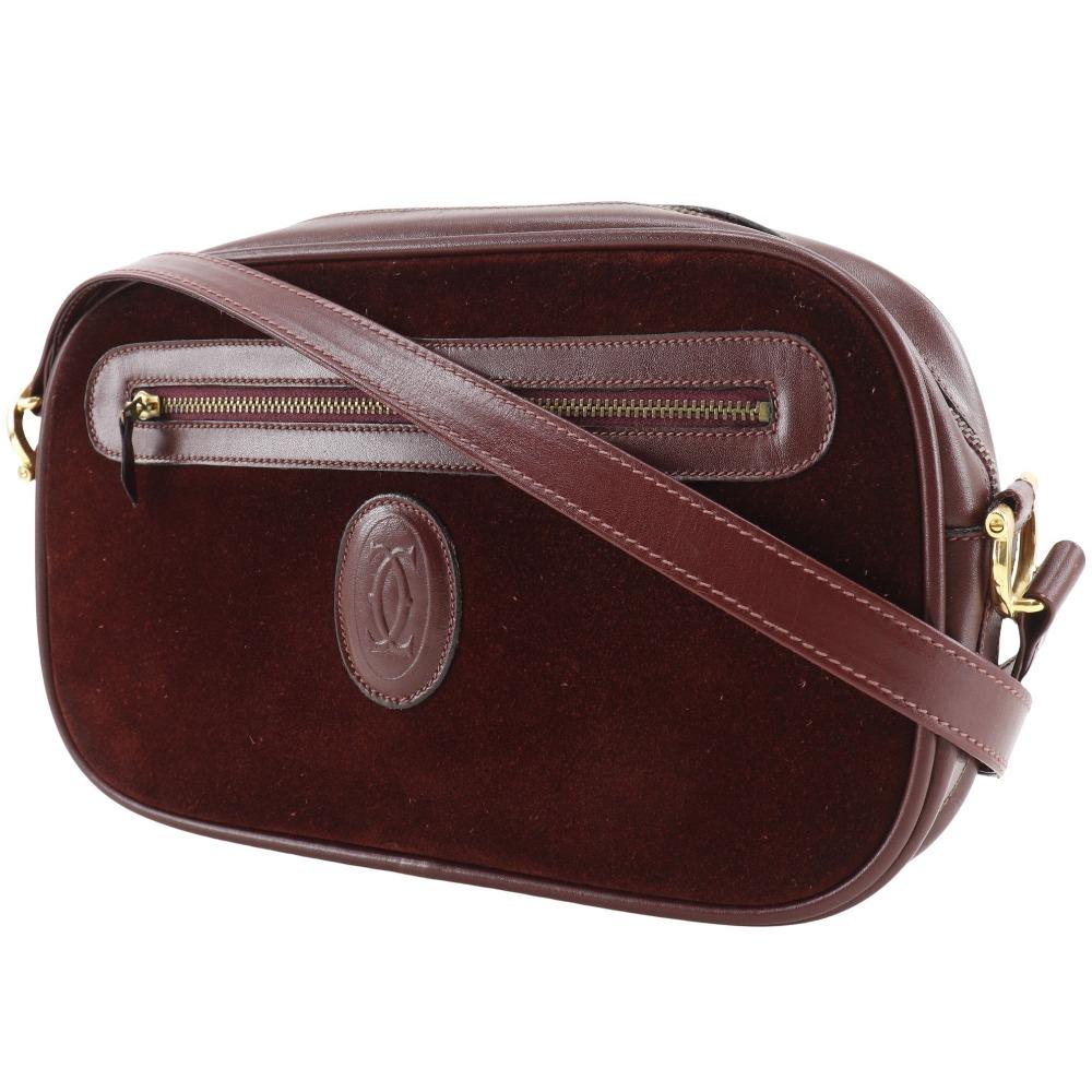 Cartier Must Line Shoulder Bag Bordeaux Suede/Calfskin Women Used