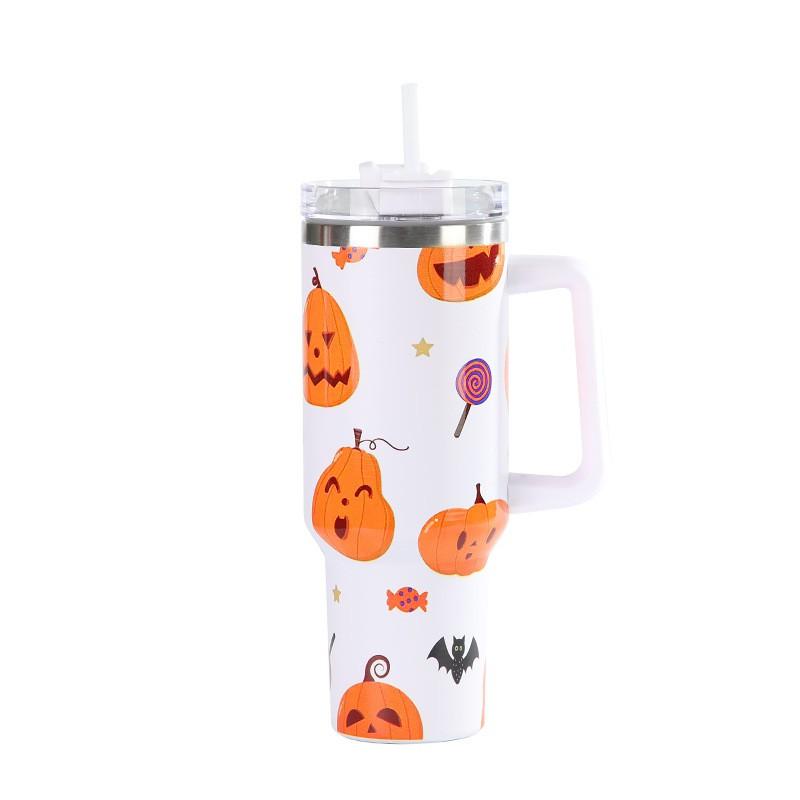 Halloween Series Stainless Steel Vacuum Insulated Tumbler With Handle Straw Portable Cold Hot Drinks
