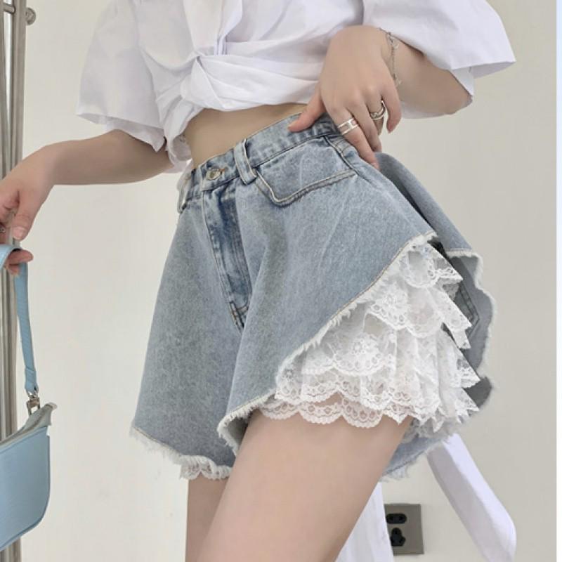Summer Ice Silk Layered Pumpkin Skirt with Lace Leggings